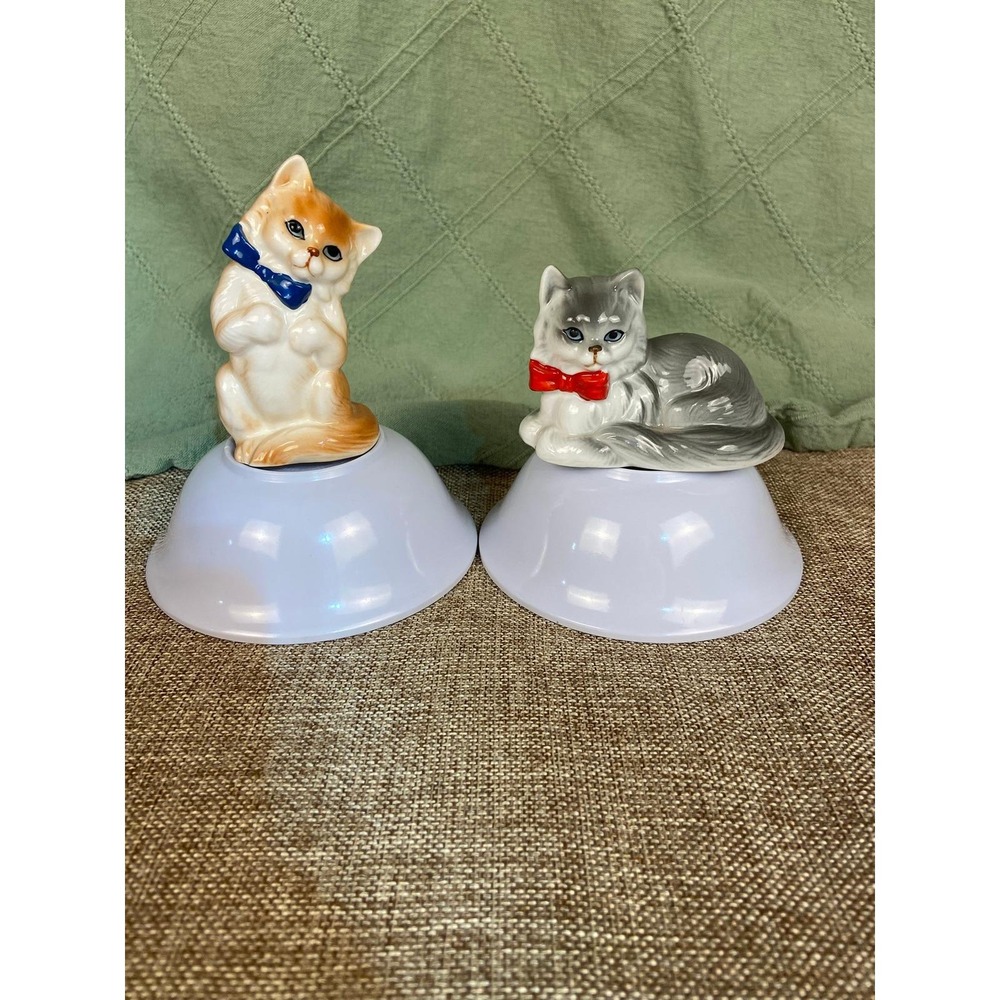 Danbury Mint Cats of Character Fine Bone China Figurines Vintage Pair Bows